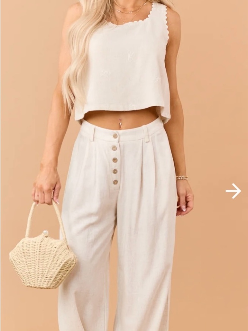 High-Waist Wide-Leg Pants in Light Cream with Button Front New with tags